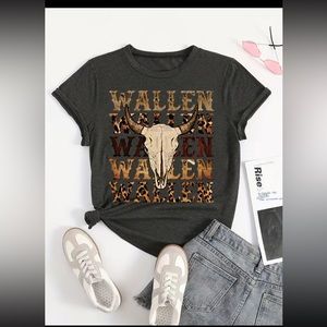 New! WALLEN Cow‎ Skull Print Short Sleeve T-Shirt